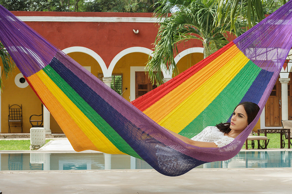 Mayan Legacy Single Size Cotton Mexican Hammock in Rainbow Colour 5