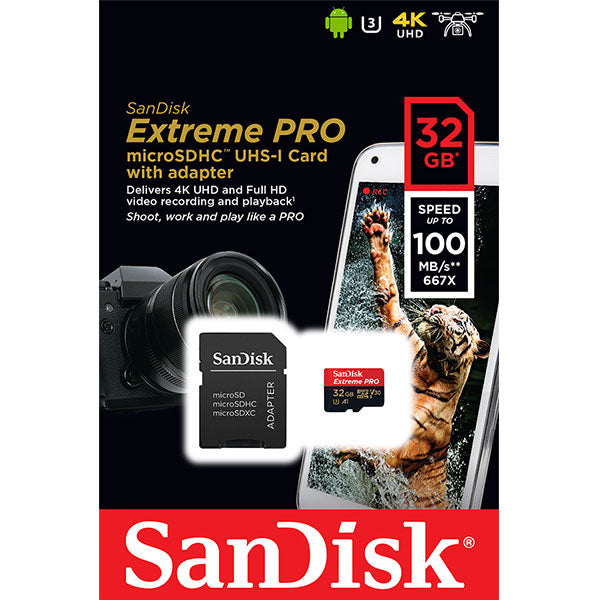 SANDISK SDSQXCG-032G-GN6MA 32GB MICRO SDHC EXTREME PRO 4K , A1 V30, UHS-I/ U3, 100MB/s 4