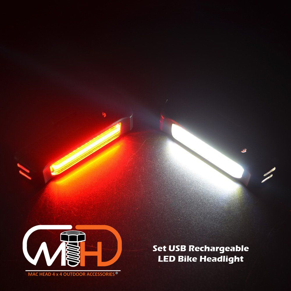 Set USB Rechargeable LED Bike Front Light headlight lamp Bar rear Tail Wide Beam 5