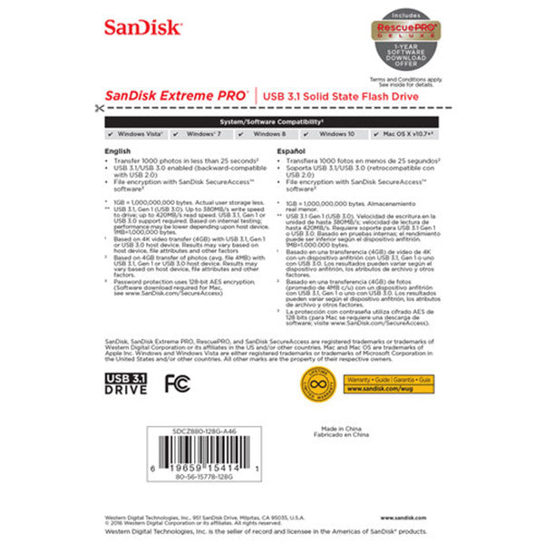 SanDisk 128GB Extreme PRO USB 3.2 Solid State Flash Drive (SDCZ880-128G) 3