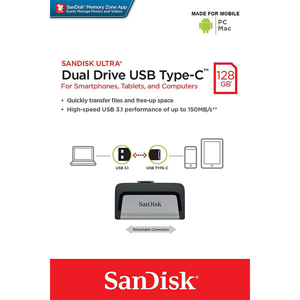 SANDISK ULTRA 128GB SDDDC2-128G Dual USB Drive Type-C 3.1 3