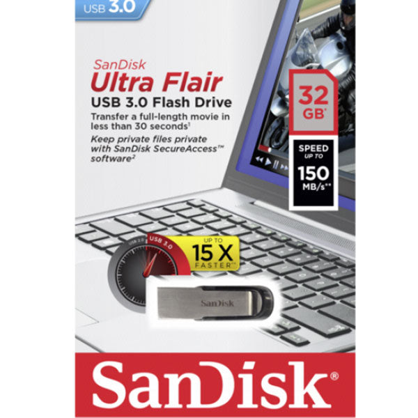 SANDISK 32GB CZ73 ULTRA FLAIR USB 3.0 FLASH DRIVE upto 150MB/s 3