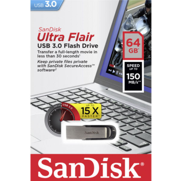 SANDISK 64GB CZ73 ULTRA FLAIR USB 3.0 FLASH DRIVE upto 150MB/s 4