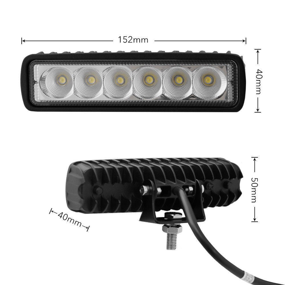 2 x 6inch 18W LED Work Light Bar Driving Lamp Flood Truck Offroad MINING UTE 4WD 4