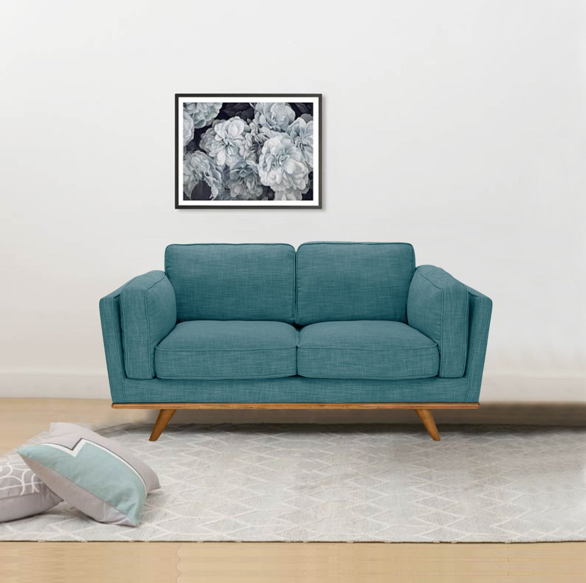 2 Seater Sofa Teal Fabric Lounge Set for Living Room Couch with Wooden Frame - 5