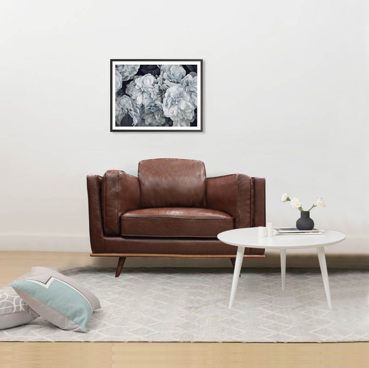 Single Seater Armchair Faux Leather Sofa Modern Lounge Accent Chair in Brown with Wooden Frame 5